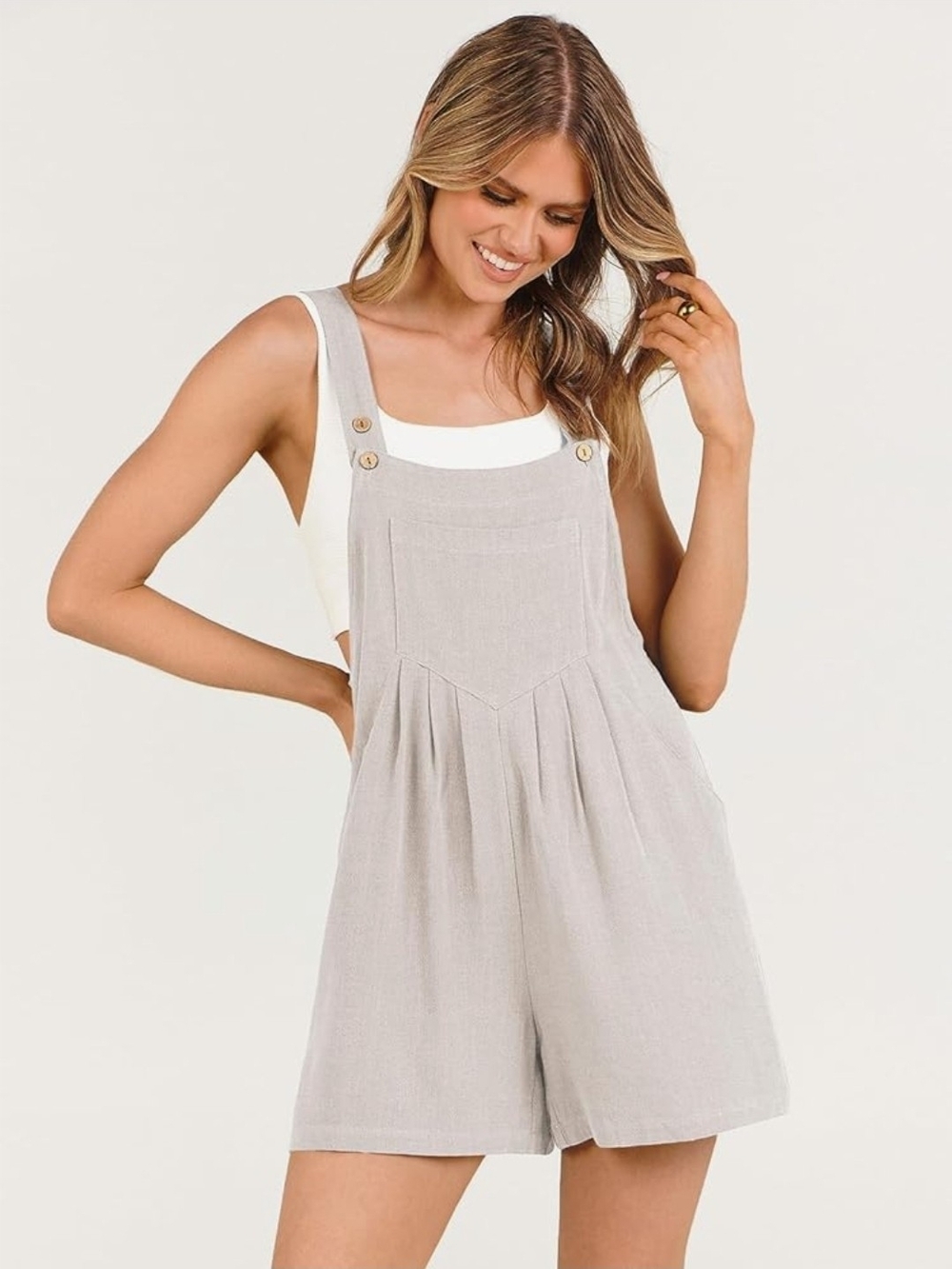 ANRABESS Women's Linen Rompers Summer Casual Bib Overalls Loose Short Jumpsuit